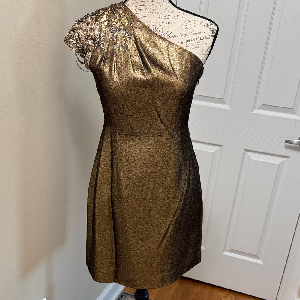 Elie Tahari Metallic Gold One-Shoulder Dress
